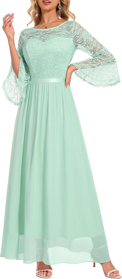 Wedtrend Women's Formal Dresses 2025 Wedding Guest Dress Bell Sleeve Bridesmaid Dresses Maxi Evening Dress XS