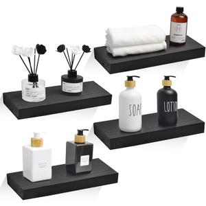 Black Floating Shelves for Wall, 15.7 x 5.9 x 1.5 inch Wall Shelves for Bedroom, Living Room, Kitchen and Home Decor (Set of 4)