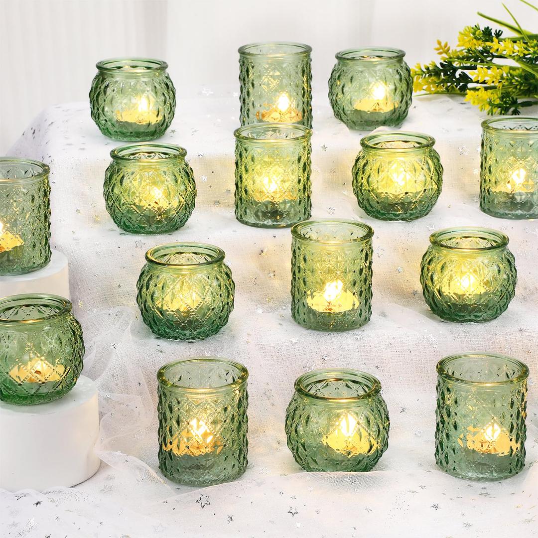 Maxdot Votive Candle Holders Set of 48- Round Glass Candle Holder Bulk for Wedding Home Decoration, Tea Lights Holders for Wedding Shower, Party Gift(Green)