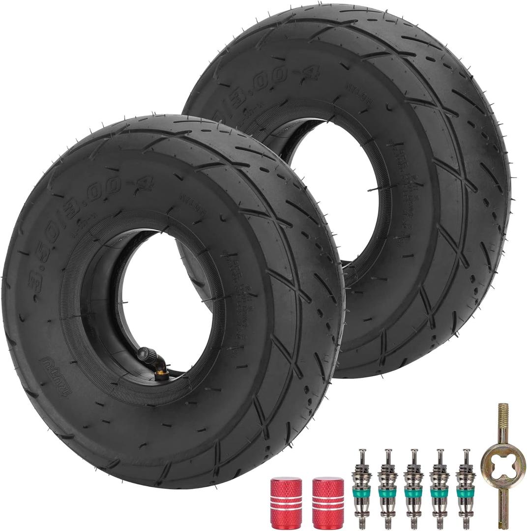 RUTU (2 Pack)3.00/3.50-4 Replacement Tire & Inner Tube with TR87 Bent Angled Valve Stem for Razor Pocket Rocket E300 & E325 Ezip Scooter Go Kart Mini Pocket Chopper Goped Bike