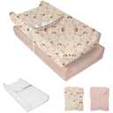 Muslin Baby Changing Pad, 2 Pack Muslin Soft Cotton Covers & Waterproof Lining Foam Diaper Changing Table Pad 32" x 16.6" Mat for Dressers (Beige+Light Pink)