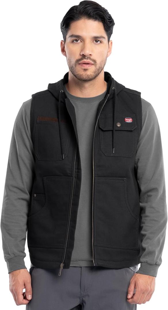 Wrangler Workwear Men's Hooded Work Vest, Black, 3X-Large