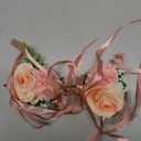 Rikyo 2 Pack Flower Wrist Corsage Boutonniere Set,3" Artificial Rose Carnation Wrist Corsage and Men Boutonniere Set,DIY Silk Flower for Wedding Flowers Accessories Prom Suit Decor (Pink)