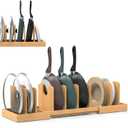 Pots and Pans Organizer Under Cabinet, Expandable Pot Lid Organizer, Bamboo Pan Organizer, Pot and Pan Organizer Rack for Kitchen Countertop or inside Cabinet, Brown 