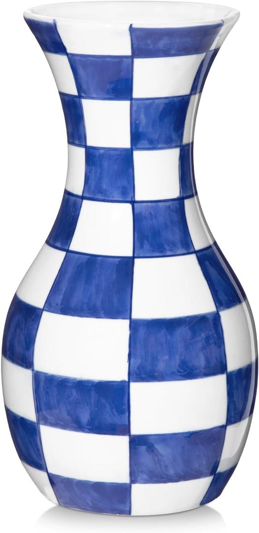 Blue and White Flower Vase, 11 Inch Tall Ceramic Vase in Wide Mouth Plain Pattern, Large Retro Chinoiserie Vase Decor Side Table Centerpiece Mantel Living Room Bookshelf Antique Grand Millennial Decor