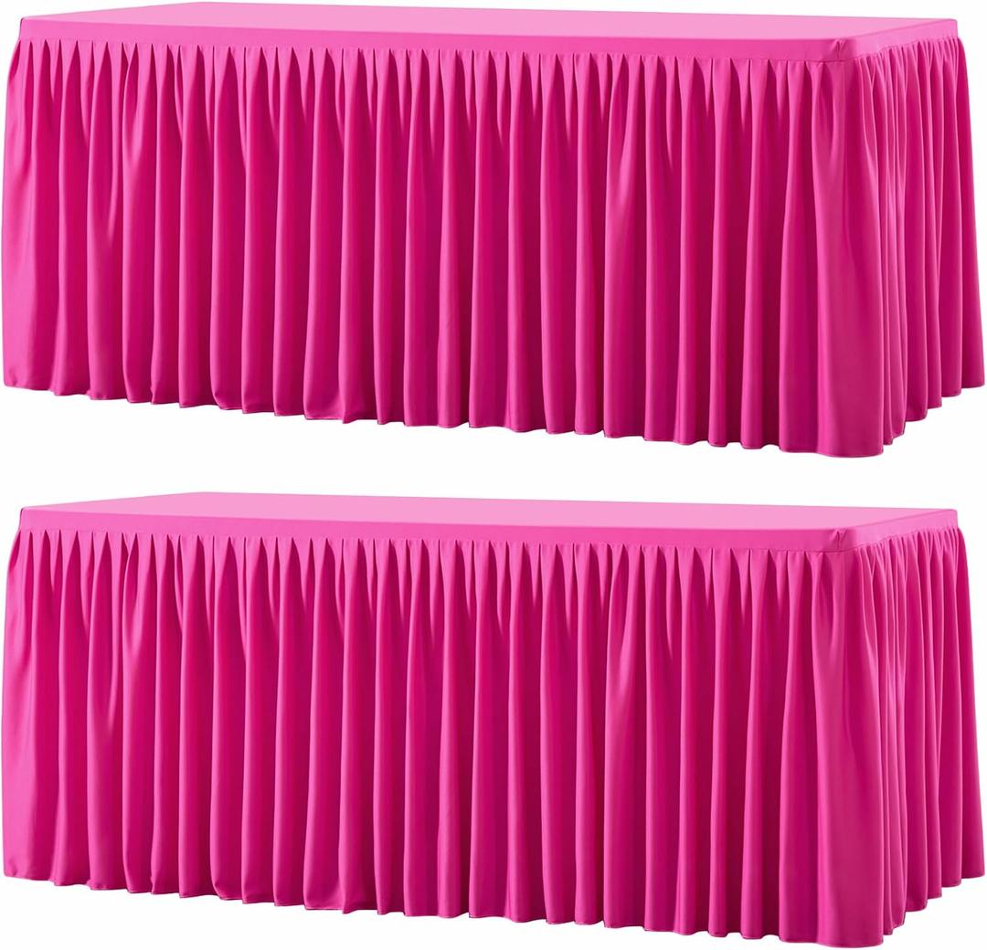 Wish Care 2 Pack Hot Pink Rectangle Table Clothes for 6 Foot Tables, Polyester Fitted Tablecloths 6t Stretch Table Cover for Wedding, Birthday, Parties, Trade Show, Craft Show
