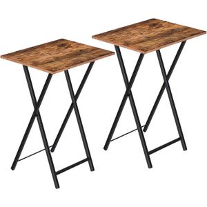 HOOBRO Folding TV Tray Tables, Set of 2 Side Table for Small Space, Industrial Snack Tables for Eating at Couch, Stable Metal Frame, Easy Assembly, Space Saving, Rustic Brown and Black BF25BZ01, 18.9"l X 14.2"w X 26.2"h