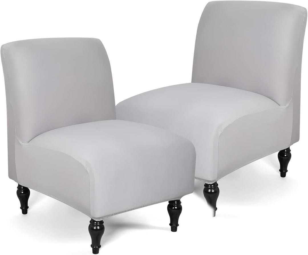 Lauddy Armless Accent Slipper Chair Cover Slipcover,Stretch Spandex Removable Non-Slip Silp Cover for Accent Chair Without Arms Furniture Protector for Living Dining Room(Light Gray, 2)