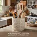 Ceramic Utensil Holder for Kitchen Counter,5.3" Farmhouse Kitchen Utensils Holder for Countertop Handcrafted Cooking Utensil Holder with Elegant Design for Utensil Storage, Flower Vase