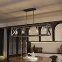 Espird Farmhouse Dining Room Light Fixture - 5 Light Matte Black Rectangle Light Fixture with Adjustable Height & Thickened Metal Dining Table Fixture Chandeliers for Dining Room&Kitchen Island
