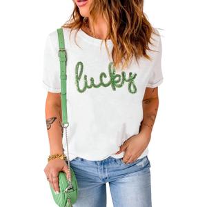 SELINK Womens Summer Short Sleeve Tops Halloween Sequin Pumpkin Printed T Shirts Casual Basic Graphic Tees (White, S)