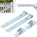 2 Pack Wall Mount Gate Hinge Bracket with Strap Hinge Heavy Duty Farm & Chain Link Gate Hinges Farm Gate Hinges Outdoor Hardware for Barns Tool Sheds and Other Swing Doors, Galvanized