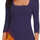 WOWENY Thermal Shirts for Women V Neck Fleece Lined Long Sleeve Base Layer Soft Warm Underwear Tops Cold Weather L