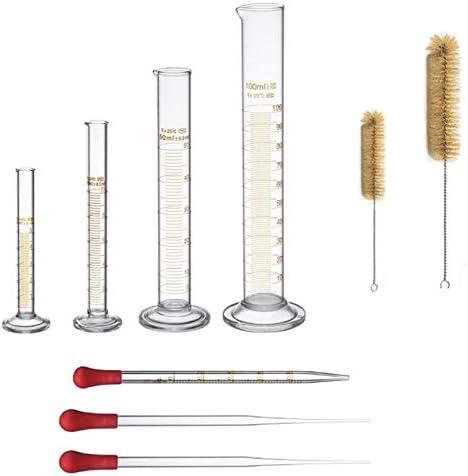 Only3Thick Glass Graduated Measuring Cylinder Set 10ml 25ml 100ml Glass with Two Brushes