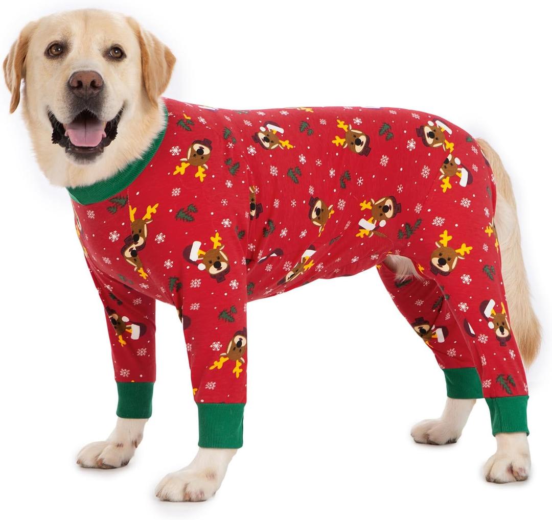 Dog Surgery Recovery Suit Onesies for Large Dogs Spayed Recovery Suit Cone Alternative After Surgery Abdominal Wounds Protector Dog Bodysuit for Medium Large Dogs Pajamas (2XL, Xmas)