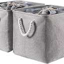 combocube 16 x 12 x 12 Inch Fabric Storage Bins for Shelves, Linen Storage Organizer Storage Basket with Ropes for Laundry, Home, Closet, Office, Clothes, Toys Organizer