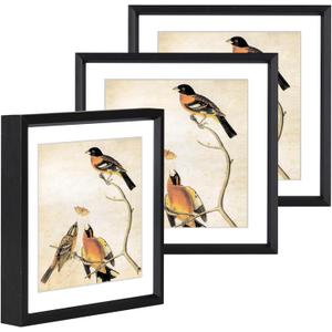 6x6 Picture Frame, Black Metal Photo Frames with HD Glass, Fits 5x5 with Mat or 6 x 6 Without Mat, Display for Wall and Table, 3 Pack