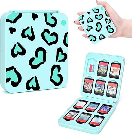 DLseego Game Card Case for Switch Lite/Switch/Switch OLED, Love Heart Design Switch Game Cartridge Memory Card Portable Storage with 12 Game Card Slots and 12 Micro SD Card Slots-Green 2 Pack