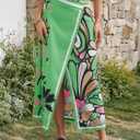 Tankaneo Women Floral Wrap Maxi Skirt Boho Elastic High Waisted Zipper Split A Line Flower Midi Skirts (M)