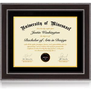 14x17 Diploma Frames 11x14 with Black Mat - Walnut Wood Finish | Shatter-Resistant Glass | for Wall Mounting | Gift for Graduations & Professional Certificate (1 Pack)