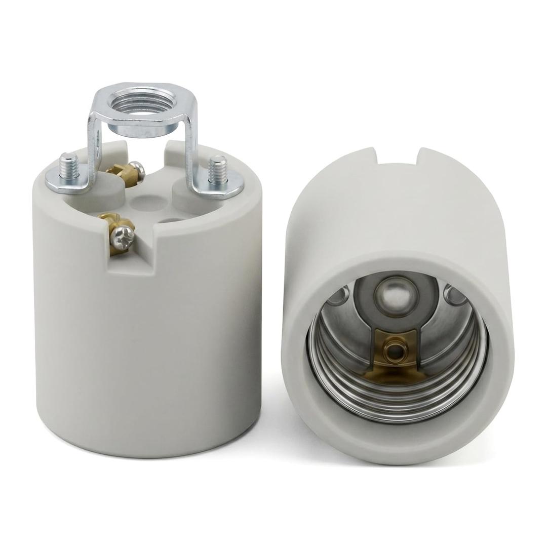 NIIIYTYB 2Pcs Porcelain Light Socket E26 Bulb Holder Base Replacement E27 Lamp Sockets for Small Lightbulb Fixture Parts Standard Screw Mount Ceramic Holders Ideal for LED and Incandescent Bulbs