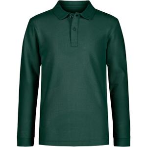 Nautica Boys School Uniform Long Sleeve Polo Shirt, Button Closure, Comfortable, Breathable Fabric (8, Hunter)
