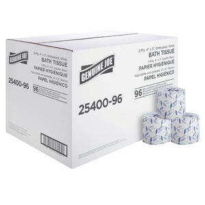 Genuine Joe Standard Bath Tissue, 3" x 4", 2-Ply, 400 Sheets/Roll, 96 Count