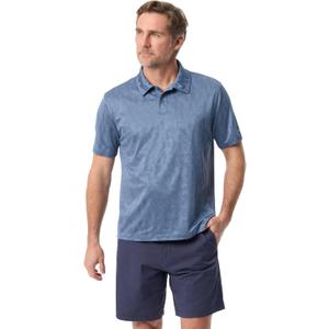 BASS OUTDOOR Mens Short Sleeve Textured Polo Shirt with Buttons Standard (Blue, M)