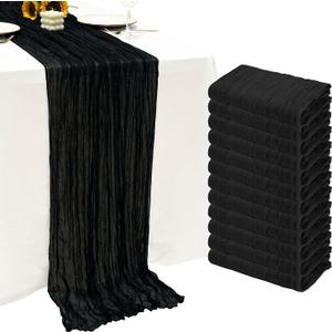 12Pack Black Table Runner 10Ft Cheesecloth Table Runner Boho Gauze Table Runners Long Cheese Cloth Table Runners for Wedding Party Bridal Shower Thanksgiving Christmas