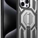 for iPhone 15 Pro Magnetic Case with Screen Protectors, Grey | Compatible with MagSafe, Concealed Kickstand, 2 Pack Screen Protectors, Military Grade, Double Layer, Shockproof Protection