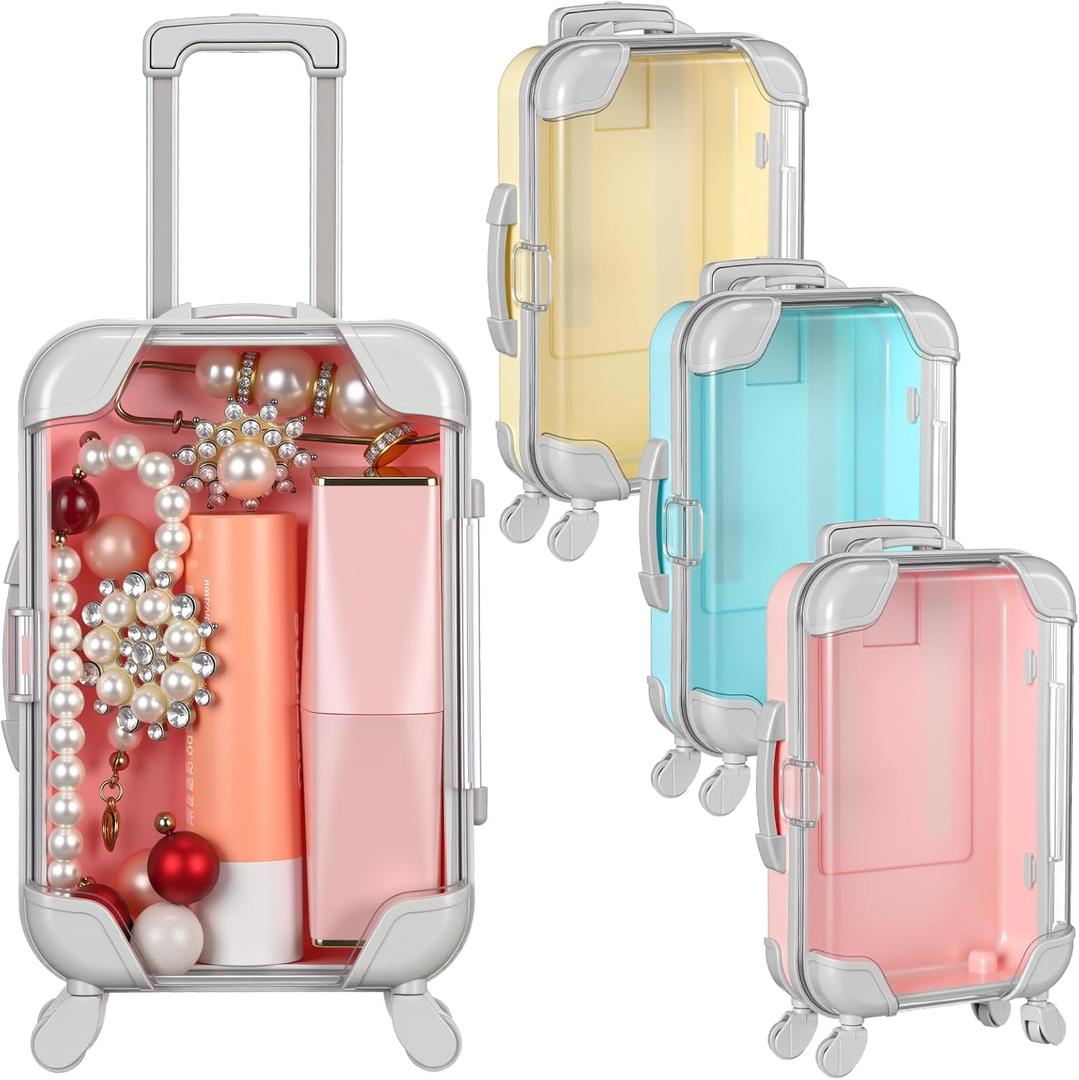 Honeydak 3 Pcs Mini Plastic Suitcase False Eyelashes Tray Luggage Trolley Candy Box Clear Suitcase Packaging Case Party Favor Box for Jewelry Cosmetic Hairpins Storage (Pastel Color,7 x 3.7 x 2 Inch), 4.7 X 2.8 X 1.3 Inch