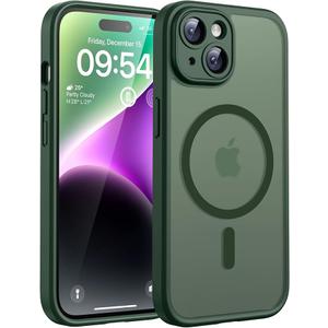 TOCOL Magnetic for iPhone 14 Case, Upgraded Full Camera Protection, Compatible with Magsafe, Drop Protection, Translucent Matte Back Bumper Phone Cover 6.1Inch (Alpine Green)