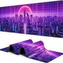 Large Gaming Mouse Pad for Desk Future City Big Desk Mat Extended Mousepad with Stitched Edge and Non-Slip Base Long Computer Keyboard Mouse Mat for Home Office Work, 11.8 x 31.5 Inch
