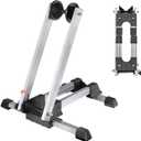 Sports Foldable Alloy Bicycle Stand Bike Floor Parking Rack Steady Wheel Holder Fit 20"-29" BikesIndoor Home Garage Cycling Storage Organizer Cycle Tires Rack Holder for Mountain and Road Bike (Sliver-1PC)