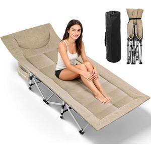 Camping cots for Adults,Cots for Sleeping,Cushion and Pillow, Camping Tent cot,High Weight Capacity, Compact Storage,with Carry Bag,Ideal for Outdoor Camping, Office use,Napping, Beach Trips (Khaki)