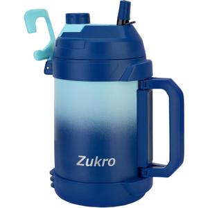 Zukro 1 Gallon Water Jug, One Gallon Large Triple Wall Insulated Metal Jug With Straw and Spout, No Sweat 128 oz Stainless Steel Sport Water Bottle Keeps Cold 48 Hours for Outdoors (Bluewave)
