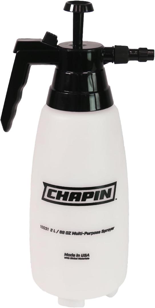 Chapin 10031 2 Liter/.52 Gallon Handheld Multi-Purpose Garden Pump Sprayer with Adjustable Nozzle Thumb Trigger with Lock-on Feature, Translucent White (68 Ounce - Consumer)
