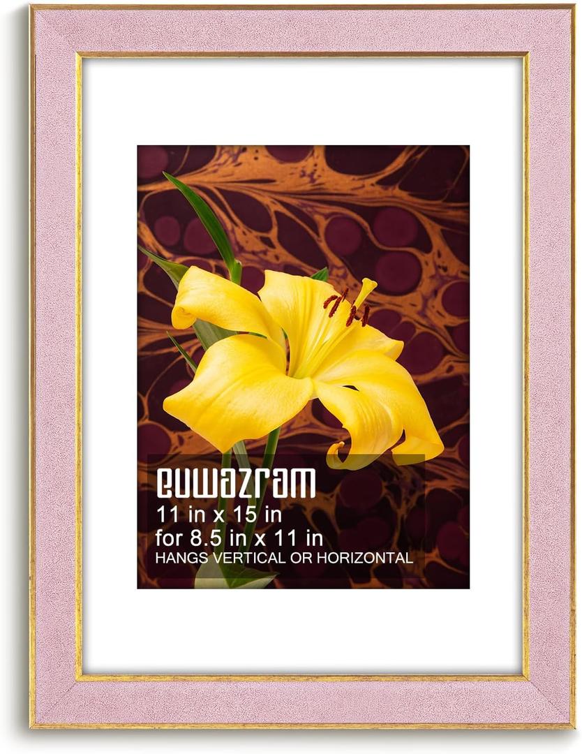 Suede 11x15 Frame - Single Frame, Christmas Elegant Pink 11 x 15 Poster Frame with Mat for 8.5 by 11, 11x15 Picture Frames for Artwork, Puzzles, Photos and Movie Posters
