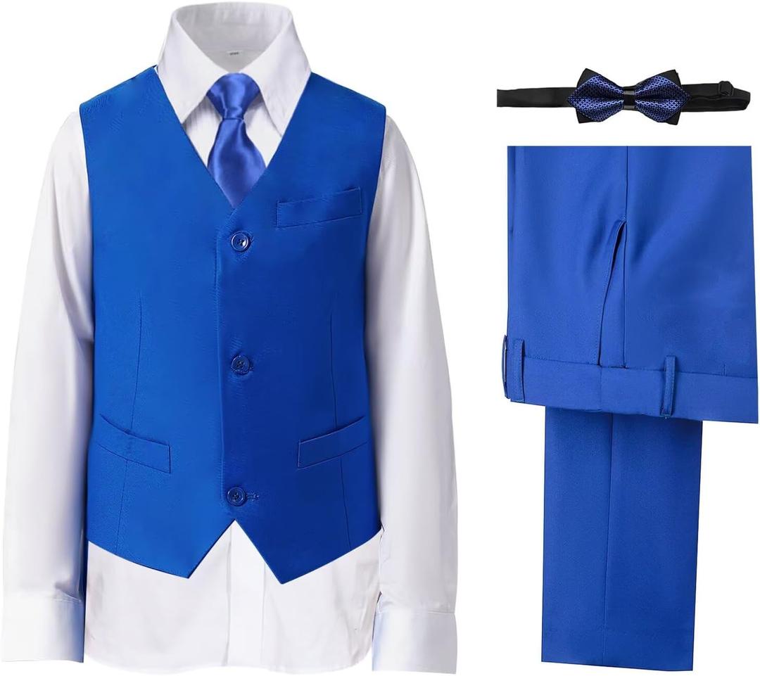 Boys' Suits Formal Slim Fit Tuxedo Boys Vest and Pants Set for Teens Dress Clothes Wedding Outfit with Tie and Bow Tie (Size 5)