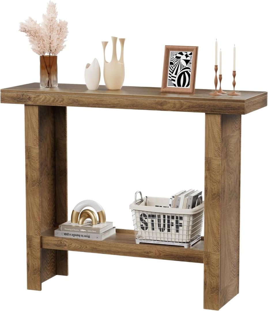 LIFECHOVY Farmhouse Wood Entryway Table Narrow Console Tables with Storage, 42 inches x 14 inches x 35 inches