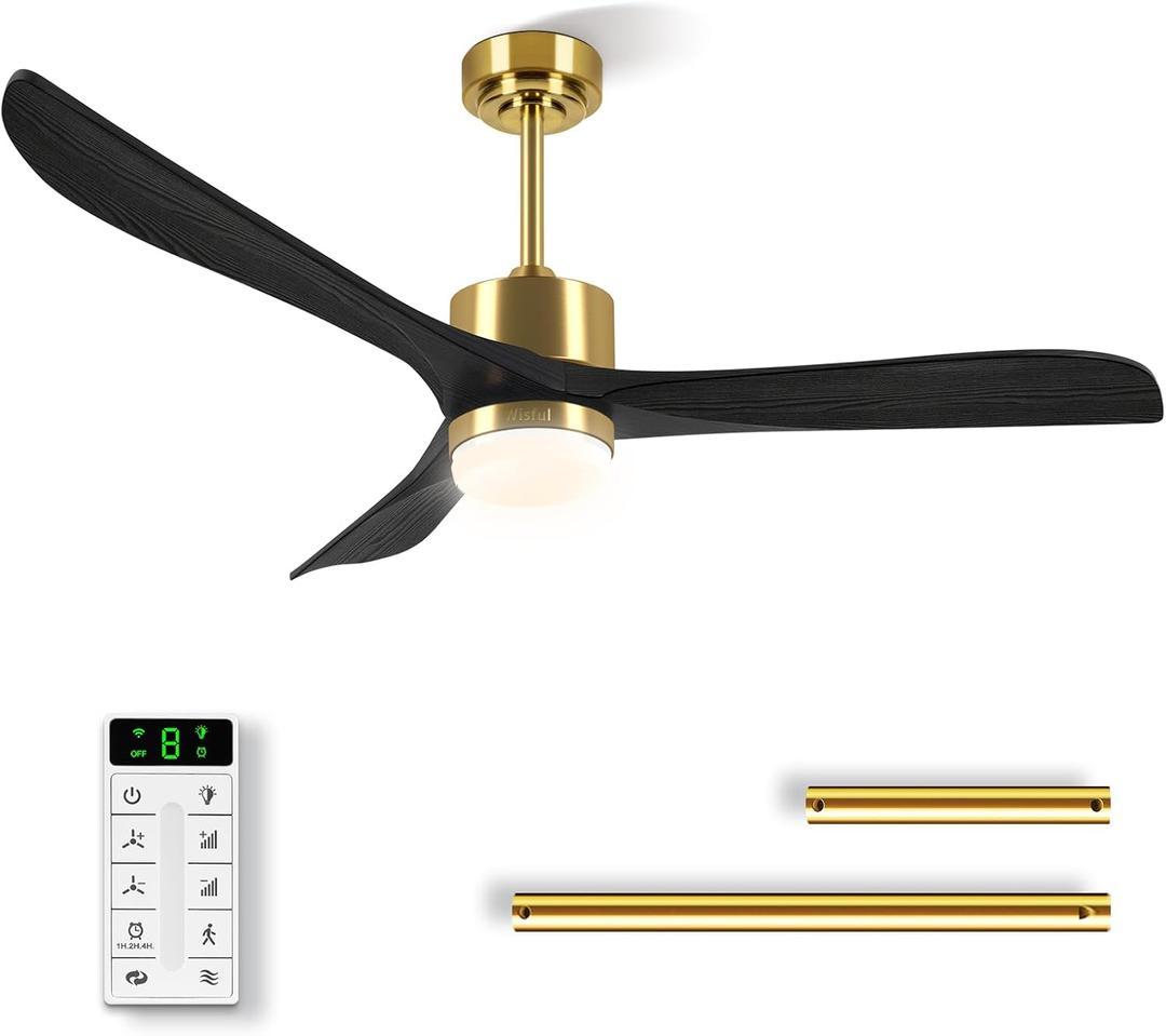 Ceiling Fans with Lights, 56 Inch Black Ceiling Fan with Light and Remote, DC Motor, 6 Speed, Quiet Noiseless, 3 CCT, Reversible, Solid Wood Blades, Indoor for Living Room Bedroom (black)