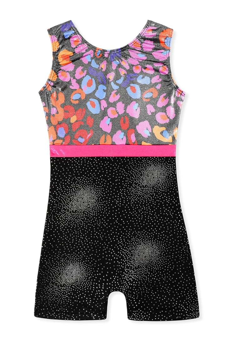 Belovance Leotards for Girls Gymnastics with Shorts Sparkle Butterfly Flowers Pattern Sleeveless Biketards Hotpink Black 120