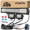 20 inch LED Light Bar and 2PCS 4 Inch LED Pods with Switch 20AWG 3 Leads Wiring Harness Kit Triple Row Spot Flood Combo Light Bar Pods Kit for Off Road UTV ATV Pickup Trucks Boat