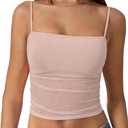 Avidlove Bralettes for Women Spaghetti Strap Mesh Tank Top Tube Slim Y2K Camisole Ultra-Cropped Tops Lightweight(1 & 2 Pcs) (Pink, XXL)