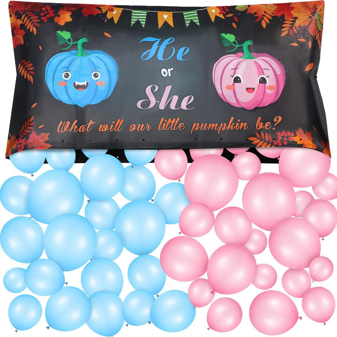 Peryiter Little Pumpkin Gender Reveal Balloons, Drop Bag He or She Party Decorations Pink Blue Gender Reveal Ideas for Fall Autumn Thanksgiving Party(Pumpkin)