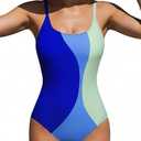 BMJL Womens One Piece Swimsuit Sports Full Coverage Bathing Suit Color Block Slimming Tummy Control Swimming Suits, Size: L
