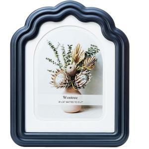 8x10 Blue Arch Picture Frame with Curved Scalloped Edge Design, Solid Wood with Real Glass, Matted to 5x7, Vertical for Tabletop Display Photo Frame