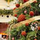 53 Pcs Velvet Christmas Ornaments Set, Brown Flocked Christmas Balls with Christmas Bells Decor and Paper Ornaments, Shatterproof Hanging Xmas Tree Decorations Set for Holiday & Home Decor