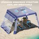Rhino Valley Beach Cabana, 8 * 8FT Beach Tent UPF50+ Protection, Easy Setup Beach Canopy Wind Resistant with Cup Holder, Compact Beach Shade Foldable Beach Tent Sun Shelter, Blue Stripes, 94.49 inches x 94.49 inches x 78.74 inches