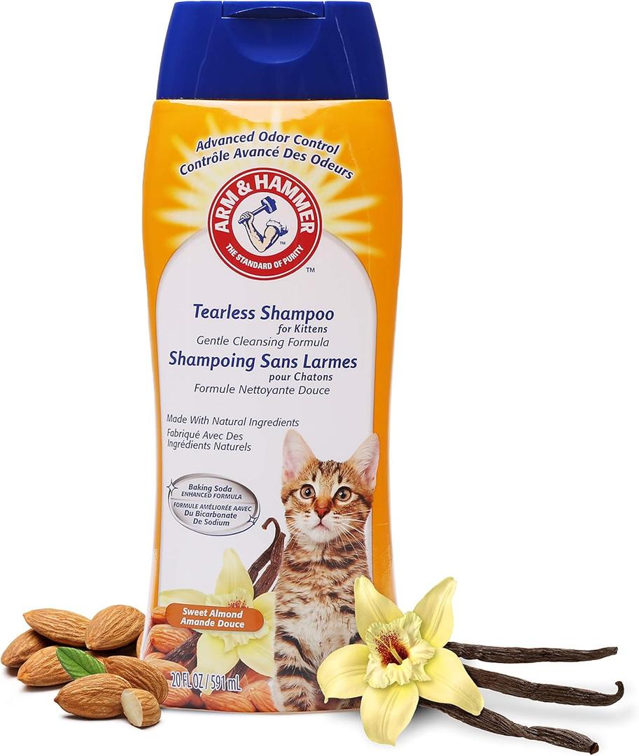 Arm & Hammer Tearless Kitten Shampoo for Cats Natural Cat Shampoo for Odor Control with Baking Soda, 20 Fl Oz Gentle Cleansing Kitten Shampoo in Sweet Almond Scent (Pack of 1)